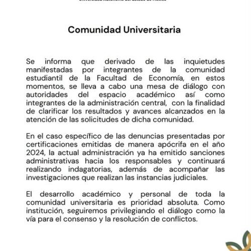 SIGUE EL DIALOGO RECTORIA Y COMUNIDAD ESTUDIANTIL DE LA FACULTAD DE ECONOMIA