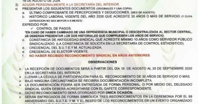 convocatoria Para la entrega de reconocimientos por 30 años o más de servicio